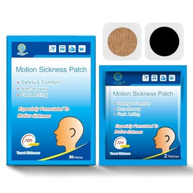 KONGDY 30 Counts Motion Sickness Patches for Boat Rides, Car Trips, Airplane Travel, Cruise Ship and Other Forms of Transport, Non Drowsy, Travel Essentials for Adults and Kids