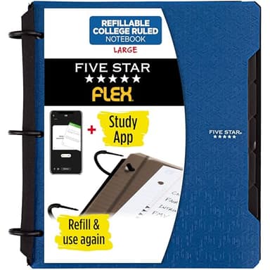 Five Star Flex Refillable Notebook + Study App, College Ruled Paper and 1 Inch TechLock Ring Binder with Pockets, Tabs and Dividers, 200 Sheet Capacity, Pacific Blue (293280AD2)