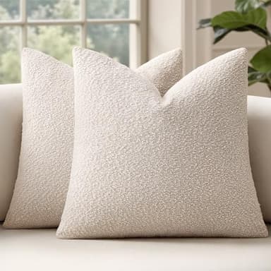MIULEE 20x20 Inch Decorative Pillow Covers for Couch Bed Set of 2 Textured Boucle Neutral Throw Pillow Covers Natural Beige Ivory Accent Solid Pillowcases Sofa Living Room Home Decor