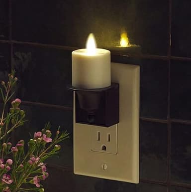 Luminara Flameless Candle Nightlight w/Dusk to Dawn Light Dark Auto Sensor, Black Wall Plug Indoor Night LED Light w/Real-Flame Effect Technology, Bathroom Bedroom Hallway, No Remote Needed