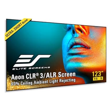 Elite Screens Aeon CLR3 123" UST ALR Projector Screen, 16:9 4K Ultra HD, 90% Ceiling Light Rejecting, Edge-Free Fixed Frame, Grey Screen for Indoor Home Theater & Movies – AR123H-CLR3