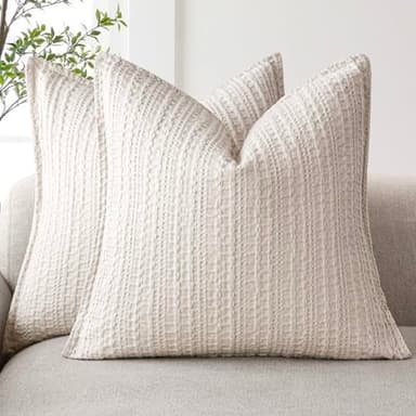 Foindtower Set of 2 Decorative Cotton Waffle Weave Throw Pillow Covers Euro Shams Cushion Covers Accent European Pillowcase for Bed Couch Sofa Bedroom Living Room Home Decor 20×20 Inch Oatmeal