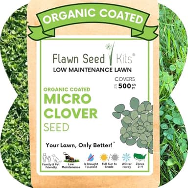 Flawn Seed Kits Micro Clover Seed, 2.2 Oz, Organic Coated, Eco-Friendly, Low Growing, Low Maintenance, Lawn Alternative, Compostable Pouch, Covers Up to 500 Sqft