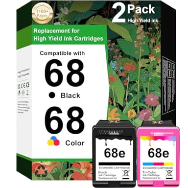 ALZ-LZHQ 68e Black/Tri-Color Ink Cartridges (2-Pack) Replacement for HP Ink 68 68e Ink Works for Envy 6100e 6552e 6555e 6558e 6155e 6152e Printer (1 Black, 1 Color)