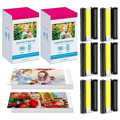 2 Pack Compatible for Canon Selphy CP1500 Ink and Photo Paper KP-108IN KP108 Includes 6 Ink Cassettes + 216 Paper Sheets for Canon Selphy CP1300 CP1200 CP910 CP900 CP1000 Photo Printers