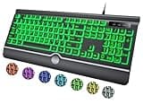 Large Print Backlit Computer Keyboard, 7-Color Backlit Keyboard with Wrist Rest, USB Plug-and-Play, Oversize Letters Keys Easy to See and Type, Wired Light Up Keyboards for Laptop, PC, Gaming
