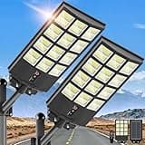 3000W Solar Street Lights Outdoor, Wide Angle Commercial Solar Lights Outdoor Dusk to Dawn, 6500K Flood Light Outdoor with Motion Sensor, IP66 Waterproof LED Street Light for Parking Lot, Yard 2PACK