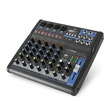 Pyle Professional 6 Channel Audio Mixer with Bluetooth - DJ Sound Board - USB Computer Input - Built-in MP3 Player - 48V Phantom Power - 3 Band EQ - 16-Bit DSP FX - Band, Studio Ready - PMXU63BT