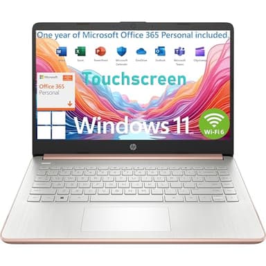 HP Touchscreen Laptop Computer for Student Home Study, 1-Year Office 365, Intel Processor, 4GB RAM, 64GB eMMC, WiFi 6, BT 5.4, 14 inch, Webcam, Type-C, HDMI, Pale Rose Gold, Windows 11 S (Renewed)