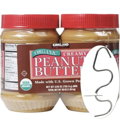 Kirkland Signature Organic Peanut Butter, Creamy, 28 oz (2 Pack) – USDA Organic Peanut Butter. Bundle with MORALZA Silicone Collapsible Cup 200ml or MORALZA Eco-Friendly Stainless Steel Nuts Butter Blender or - 2 Items.