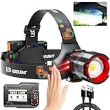 YUSEUB Rechargeable Headlamp 900000 High Lumens, Super Bright LED Head Lamp with Motion Sensor, 5 Modes, IPX7 Waterproof, 90° Adjustable, Zoomable Headlamps for Outdoor Camping, Cycling, Running