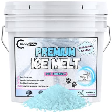 Trade Grade Pet-Friendly Ice Melt - Fast Acting Magnesium Chloride Formula, Safer for Pets & Surfaces, 15lb Bucket