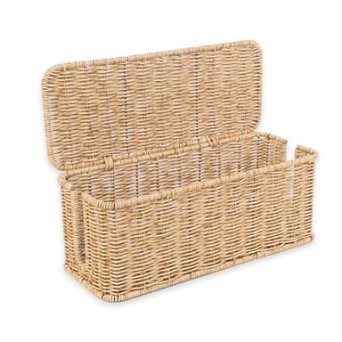 Cable Management Box, Handmade Rattan Cable Organizer with 2 Open Slots, Cord Hider for Power Strip, Router & USB Hub, Registered U.S. Design Patent (D1,112,102), 13" x 5.1" x 5.1", Natural