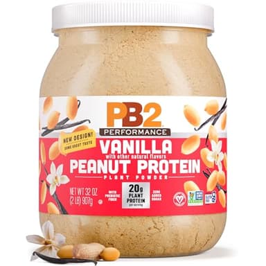 PB2 Performance Peanut Plant Based Vegan Protein Powder | 20g Complete Protein, No Added Sugar, Prebiotic Fiber | Dairy Free, Certified Vegan, Non-GMO, Gluten Free [Peanut w/Madagascar Vanilla, 2LB]