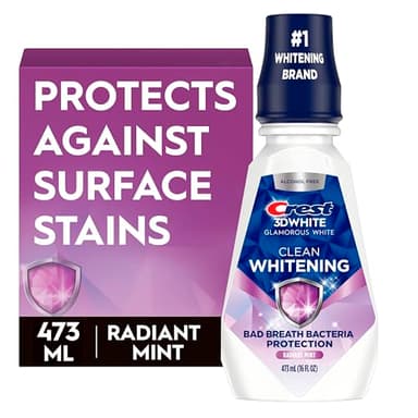 Crest 3D White Glamorous White Alcohol Free Multi-Care Whitening Mouthwash, Fresh Mint, 16 Fl Oz (473 ml), 1.07 Lb