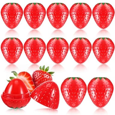 Dimsile 12 Pcs Cute Lip Balm Strawberry Wrinkle Repair Moisturizing and Plumping Lasting Hydrating Strawberry Shaped Lip Protector for Women Valentines Gift
