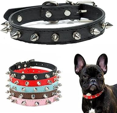 haoyueer Spiked Dog Collar for Small Dogs, Mushrooms Rivet Soft Pu Leather Spike Stud Studded Cat Collar Adjustable for Mini Tiny Breed Pet Teacup Puppy (S, Black)