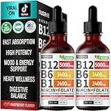 (2 Pack) Vitamin B12 and B6 Liquid Drops, B12 Sublingual Vitamin B Complex - B 12 Vitamin 5000mcg - B12 Methylcobalamin for Energy, Brain, and Heart Support with 27,200 mcg, Raspberry, 80 Servings