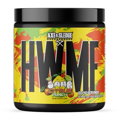 Axe & Sledge HWMF High Stim Pre-Workout Powder | 400mg Caffeine | Pre-Workout for Men & Women with Citrulline, Beta Alanine & Alpha GPC - Energy, Pump & Focus | 20/40 Servings, Sour Citrus Punch