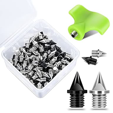 Nuolifee 1/4 Inch Track Spikes, 100 Pieces Steel Track Shoe Spikes Replacements and Spike Wrench for Sports Running Track Shoes Golf Spikes