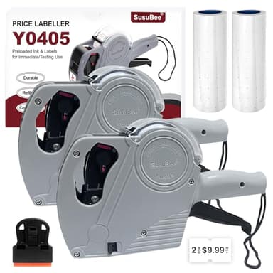 2 Pack Price Gun - 1 Line Label Pricing Gun with 10,000pcs White Labels Handheld Date Code Prices Labels Maker with Pre-Loaded Inks & Label Remover for Retails, Yard Sales, Groceries, Supermarket