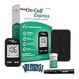 On Call Express Diabetes Testing Kit- Blood Glucose Meter, 10 Blood Test Strips, 1 Lancing Device, 30g Lancets, Control Solution, Carrying Case, Log Book, Black