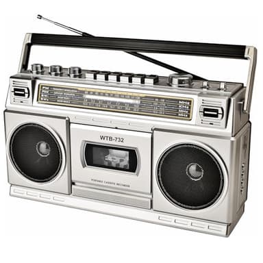 Retro Classic 80s Style Portable Boombox with Cassette Player Recorder, AM/FM/SW1/SW2 Radio, Bluetooth, USB/Micro SD Slots, Headphone Jack, 24W Dual Full-Range High Bass Speakers