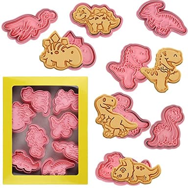 Dinosaur Cookie Cutters With Plunger Stampers Set,8 Piece 3D Dinosaur Embossing Cutters For Biscuit Fondant Cheese Baking