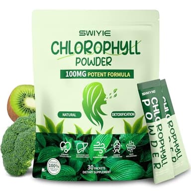 Swiyie Chlorophyll Powder – 100mg Liquid Clorofila for Drinking – Natural Herbal Detox Supplement – Supports Gut & Breath – Chlorophyll Water Formula – 10g x 30 Packets