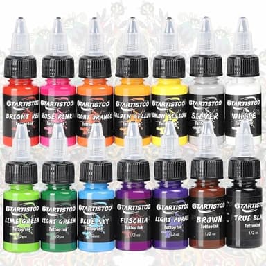Tattoo Ink Set GTARTISTOO Professional 14 Colors 1/2OZ (15ml) Vegan-Friendly Pigment Tattoo Ink Supplies Ink