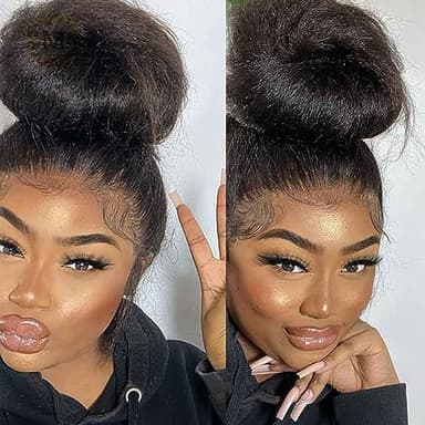 Alidiamond 360 Lace Front Wigs Human Hair Kinky Straight Wig 360 Frontal Kinkystraight Human Hair Wigs for Black Women 16 Inch 180% Yaki Straight 360 Full Lace Wigs Natural Color