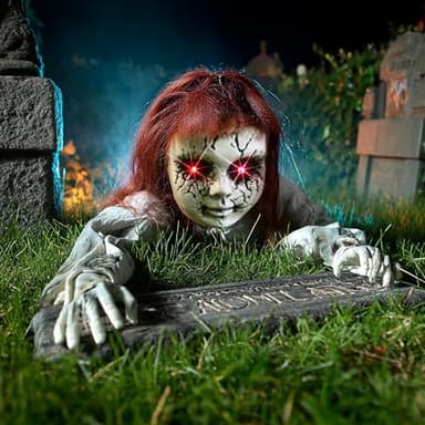 TW SHINE Halloween Doll Decorations Outdoor Animatronics, 40" Crawling Scary Groundbreaker Zombie Sound Activated with Lighted Eyes and Voice for Outside Yard Graveyard Haunted House Prop Decor
