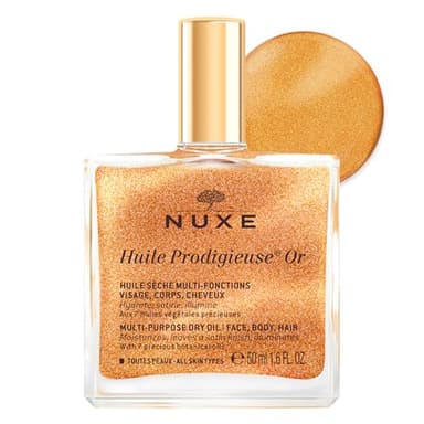 Nuxe Huile Prodigieuse Shimmer Dry Oil With 7 Botanical Oils for Radiant Glow & Hydration for Face, Body & Hair, 1.6 Fl Oz
