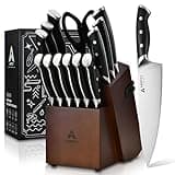 Knife Set with Block - 15 Pieces Kitchen Knife Set with Sharpener - Knife Block Set High Carbon Stainless Steel Ultra Sharp Blades - Triple Rivet Ergonomic Handle - Dishwasher Safe Chef Knife Set