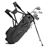 PGM Men's Complete Golf Club Sets - 12 Pieces - 3 Wood (#1,3,5), 1 Hybrid (#4H), 6 Irons(#5,6,7,8,9,PW), 1 Sand Wedge (55°), 1 Putter - Golf Stand Bag - Titanium Club Head (Right - Flex s)