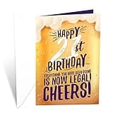 Prime Greetings Funny 21st Birthday Card, Made in America, Eco-Friendly, Thick Card Stock with Premium Envelope 5in x 7.75in, Packaged in Protective Mailer
