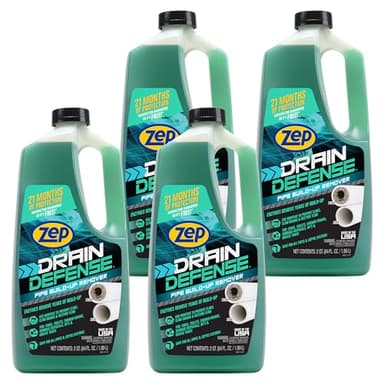 Zep Drain Defense Pipe Build-Up Remover - 64 oz (Case of 4) ZLDC64 - Professional Strength Liquid Pipe Build Up Remover