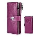 Contacts 18 Card Slots Turnlock Wallet for Women Leather Airtag Purse Zipper Phone Organizer Bifold Rfid Wallet with Photo Window (Purple)
