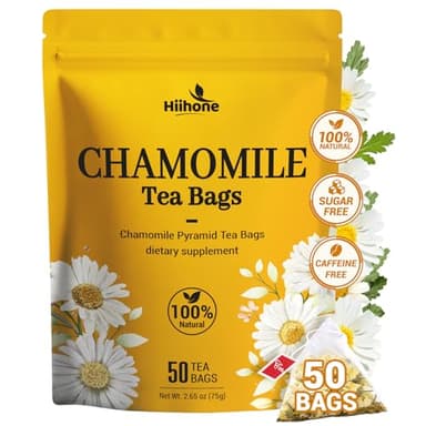 Chamomile Tea Bags, Chamomile Flower Herbal Tea - Sugar-Free, Caffeine-Free, 50 Teabags