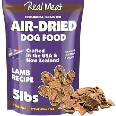 TRMC Real Meat Air Dried Dog Food w/Real Lamb - 5lb Bag of USA-Crafted Grain-Free Real Meat Dog Food Sourced from Free-Range, Grass-Fed Lamb - Digestible, All Natural, High Protein