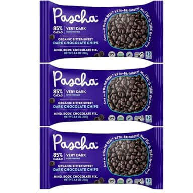 Pascha Organic 85% Cacao Bittersweet Dark Chocolate Chips – 3 Pack 8.8 oz Bags (26.4 oz Total) – Allergen-Free, Vegan Baking Chocolate
