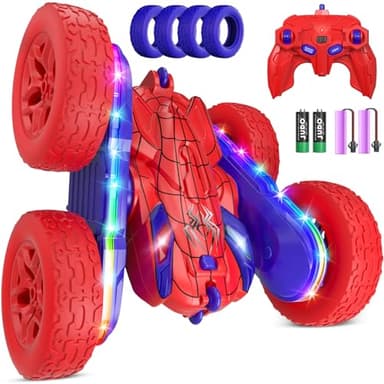 Jimdella Spider RC Cars Toys for Boys 4-6, 2.4GHz Remote Control Car with 26 LED Light System, 360° Flips, Changeable Wheels, Rechargeable All-Terrain Truck Gift for Kids Ages 4-8