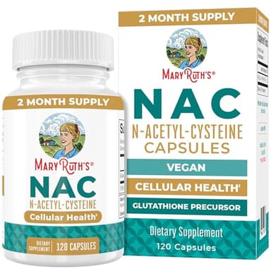 MaryRuth Organics NAC Supplement N-Acetyl Cysteine | 2 Month Supply | NAC 1000mg per Serving | Vegan Capsules | Gluthamine Precursor | Amino Acid | Non-GMO | Gluten Free | 120 Count | 60 Servings