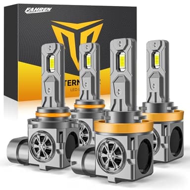 Termitor H11/H8/H9 & 9005/HB3 Light Bulbs Combo, 100,000LM 12X Ultra Brightness, Real 1:1 Mini Size, 6500K White 85000Hrs Long Life with Cooling Fan, 9005 H11 Fog Lights, Plug and Play, Pack of 4
