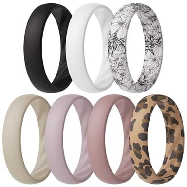 ThunderFit Women’s Silicone Wedding Rings – 5.5mm Wide, 2mm Thick Engagement Rings, Rubber Engagement Bands, 7-Pack