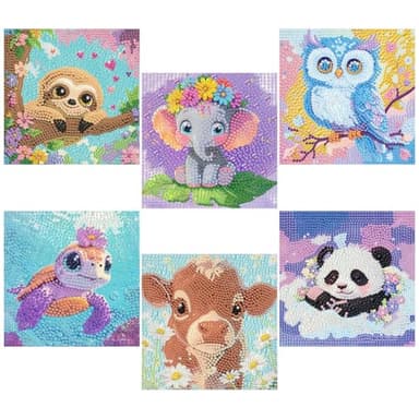 6 Pack 5D Diamond Painting Kits for Kids Beginners,Full Drill Cute Animals Diamond Art Kits,Diamond Art Arts and Crafts for Kids Ages 4-8-12,Home Wall Decor 6x6 Inch