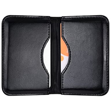 Wisdompro Business Card Holder, 2-Sided PU Leather Folio Name Card Holder (Ideal for Business Cards & ID Cards) with Magnetic Shut for Men and Women, Ultra Slim and Thin - Black