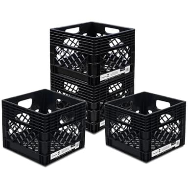 ORGANIZE-IT! 4 Pack Storage Milk Crate, Heavy Duty Versatile Box Organizers with Easy-Grip Handles, Interior 12.25"L x 12.25"W x 10.5"H, Black