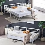 VINGLI Daybed with Pop Up Trundle, Heavy Duty Metal Twin Bed with Trundle, No Box Spring Needed, White