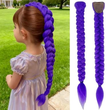 24 Inch Long Purple Braid Ponytail Extensions Pre Stretched Purple Hair Extensions for Braids Easy Clip in Ponytail for Teen Cosplay Halloween Costume(24 Inch)